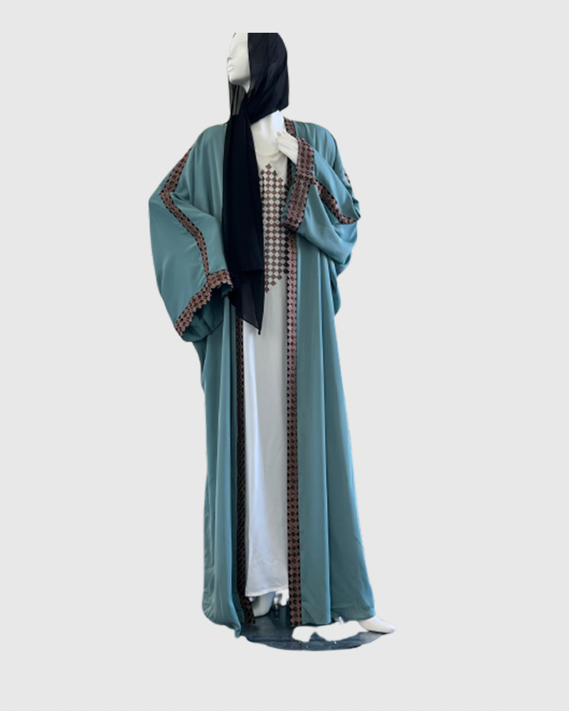 Two piece Abaya with handmade embroidery and gold Rhinestones 2