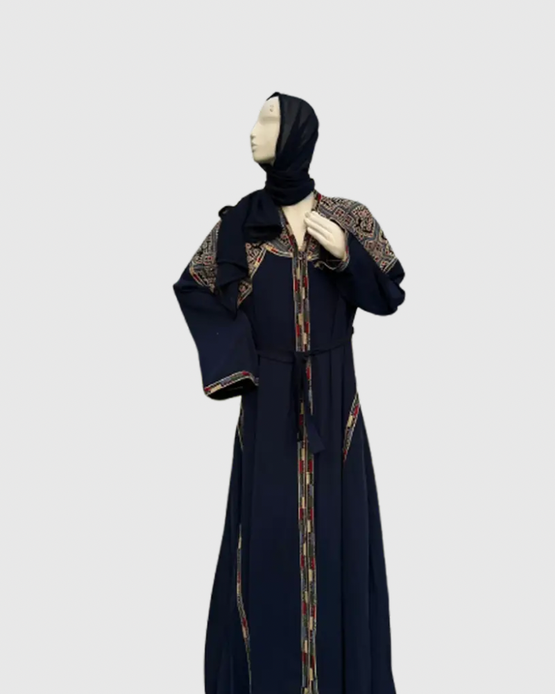 Premium Blue Abaya (multi colored line) with scarf 5